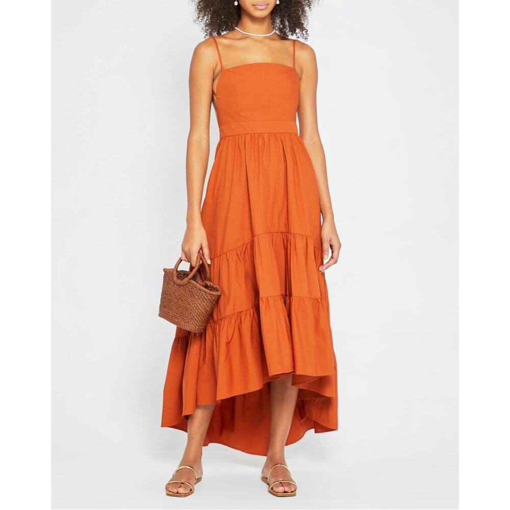 O.P.T. Dionne Cotton Tiered Boho Midi Dress in Rust Size Large NWT Cottagecore